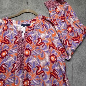 Boho Floral Tunic Top Women's XL Peasant Blouse Lightweight Relaxed Fit